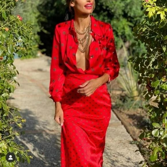 ZARA POLKA DOT SKIRT BLACK RED - Picture 1 of 9